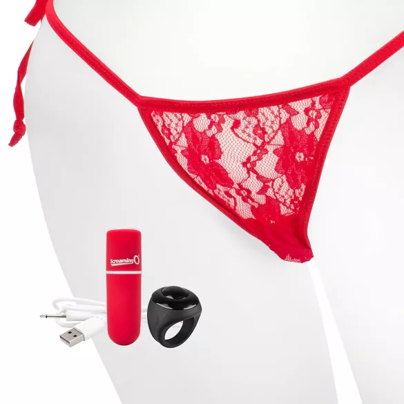 Screaming O Panty Set - piros vibrációs tanga (S-L)