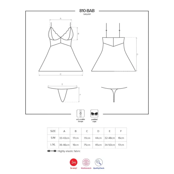 Obsessive 810-BAB-2 - csipke babydoll és tanga (fehér)