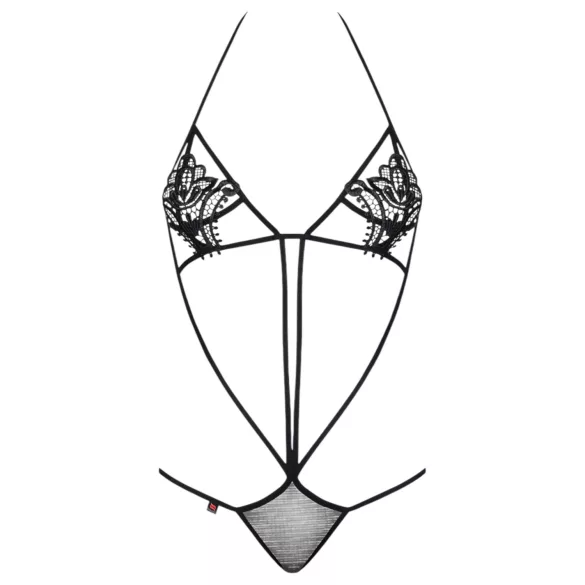 Obsessive Luiza - tulipános, pántos, fekete body (S/M)
