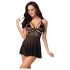 Obsessive 838-BAB-1 - áttetsző, csipkés babydoll szett (fekete)