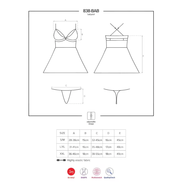 Obsessive 838-BAB-1 - áttetsző, csipkés babydoll szett (fekete)